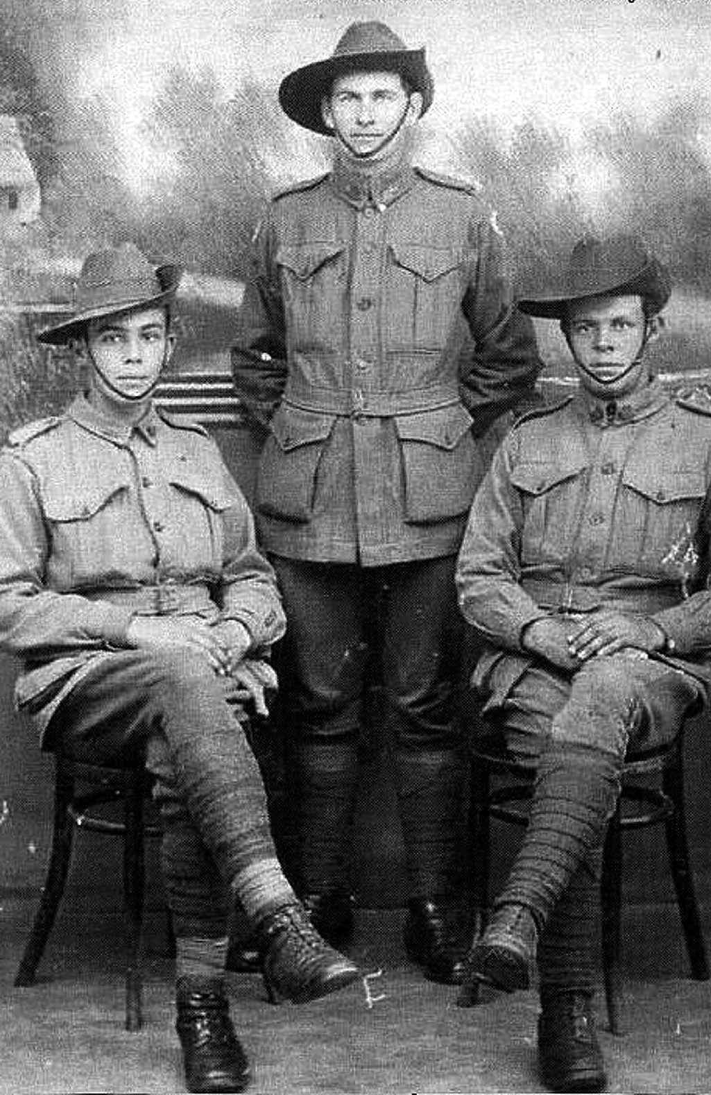 FAMILY MYSTERY: Private Archie McDonald (centre), of Wyrallah, with brothers Ronald (left) and Duncan. FAMILY MYSTERY: Private Archie McDonald (centre), of Wyrallah, with brothers Ronald (left) and Duncan.